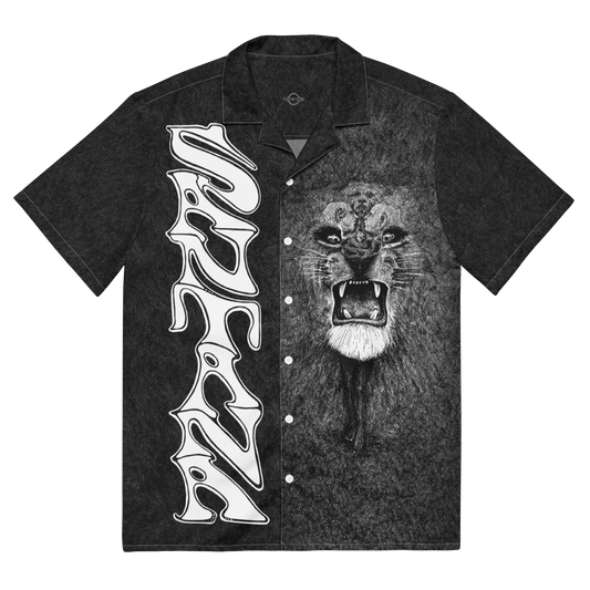 White Lion Album Art Allover Button Up Shirt - Black