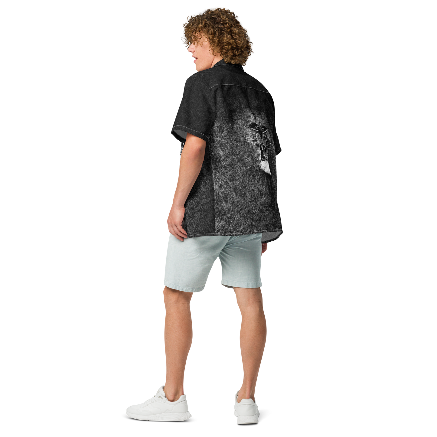 White Lion Album Art Allover Button Up Shirt - Black