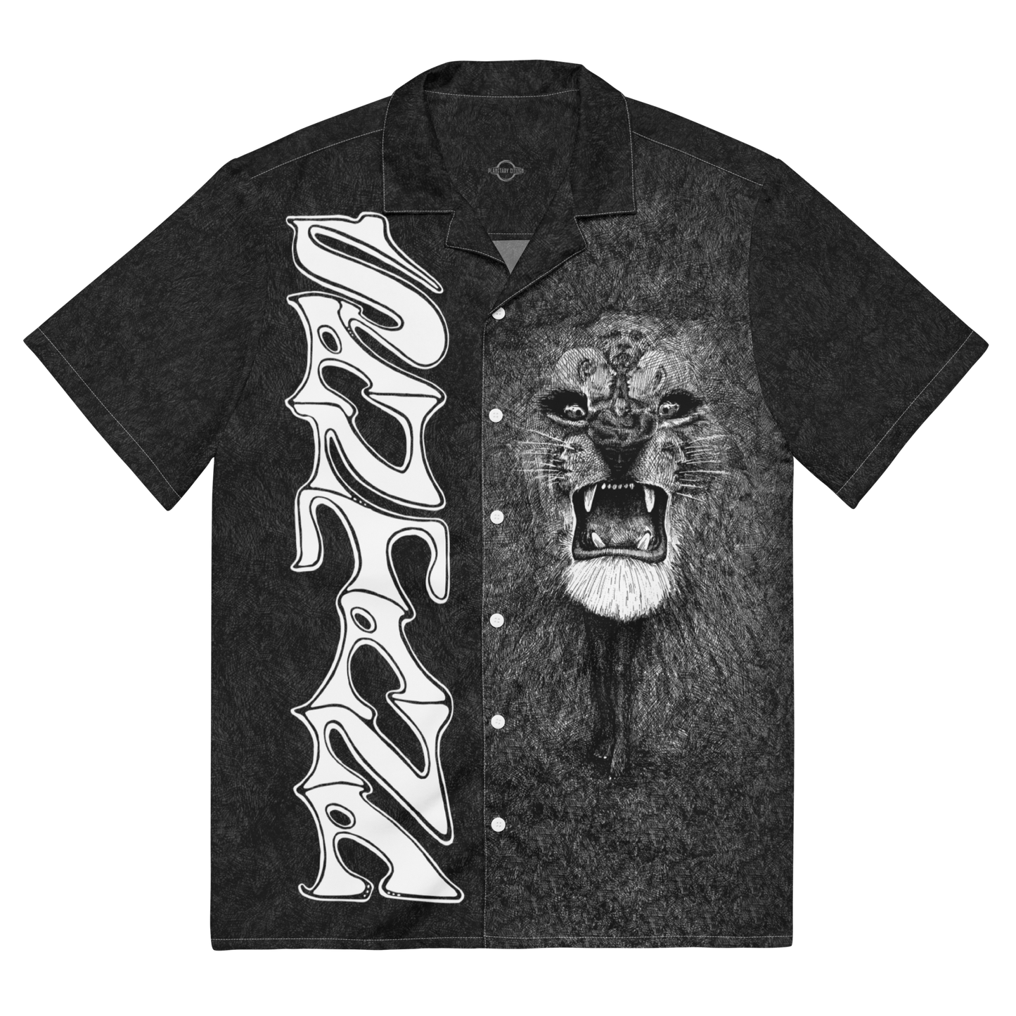 White Lion Album Art Allover Button Up Shirt - Black